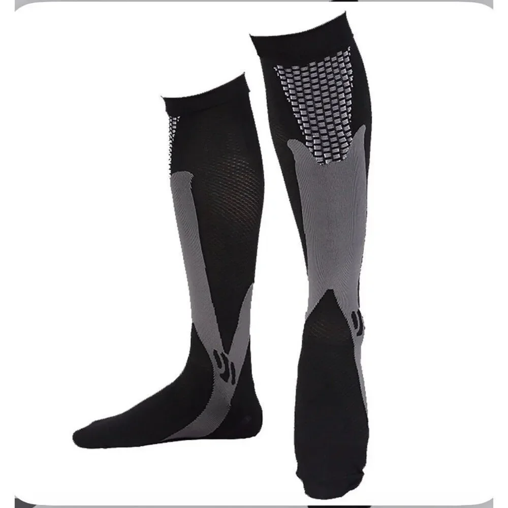 DZsocoki Unisex Black/ Gray Compression Socks Size XL-4XL